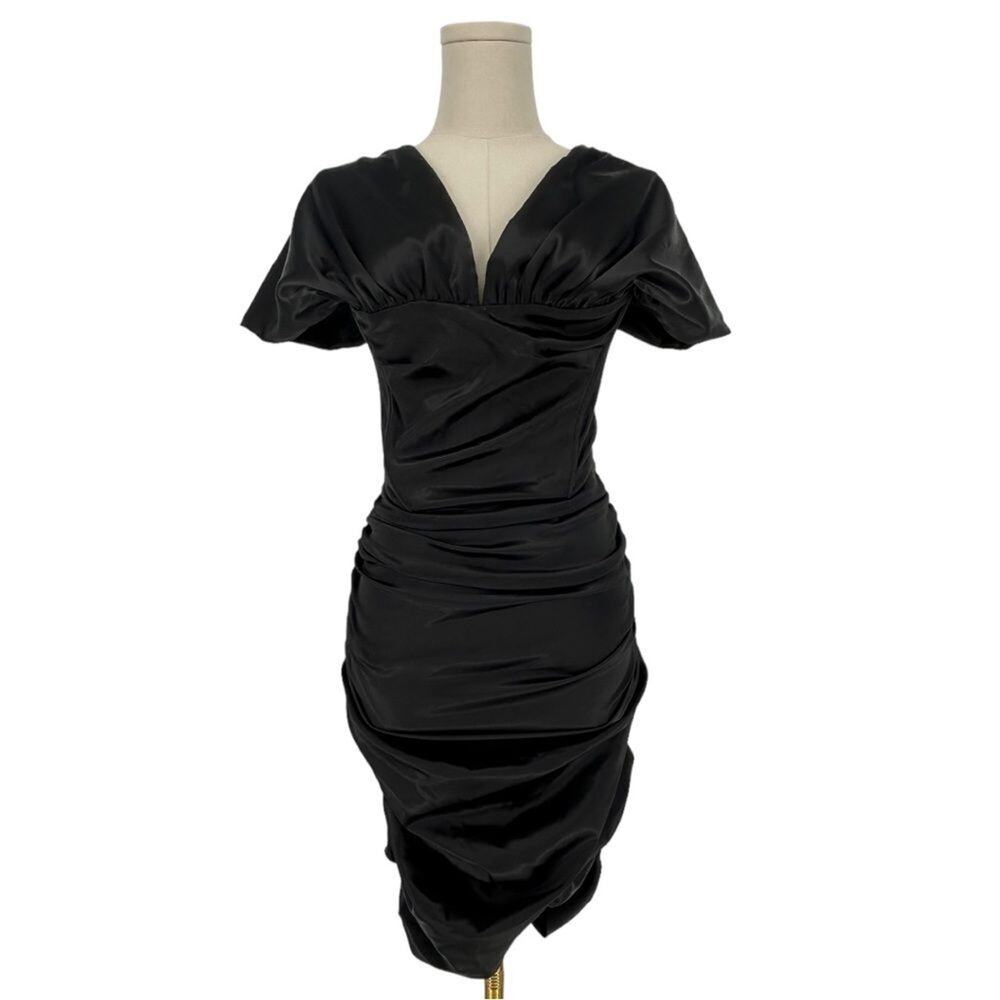 LEAU DIVINE SATIN CORSET MINI DRESS BLACK SMALL sexy baddie cocktail formal